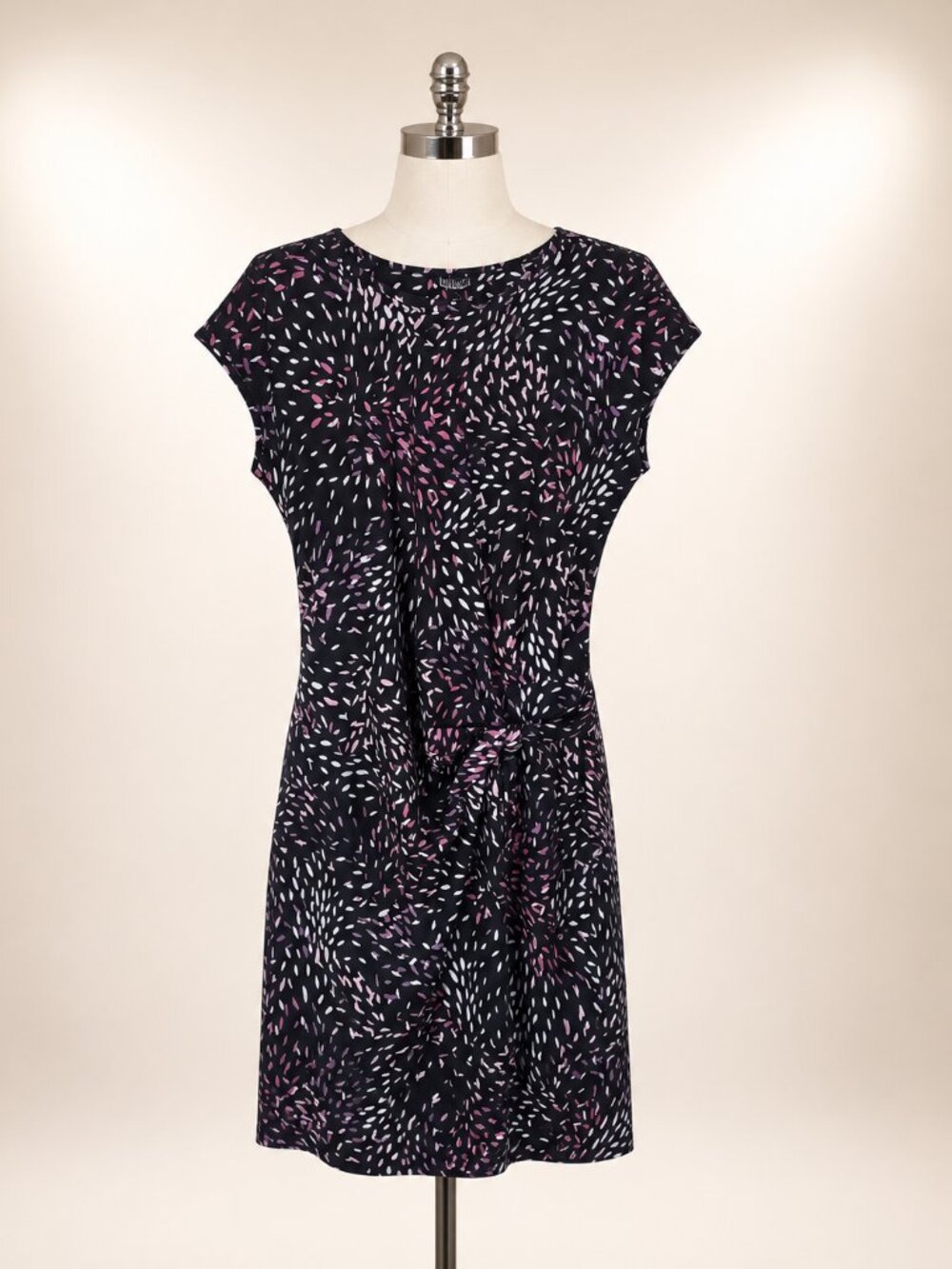 Original Nicole Miller Women’s Abstract Print Knot-Waist Dress Black Pink Size S